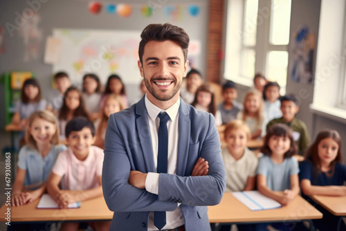 Smiling teacher in a class