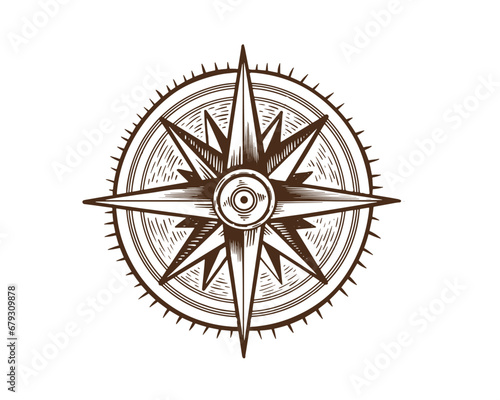 Wind rose, compass, hand drawn illustration