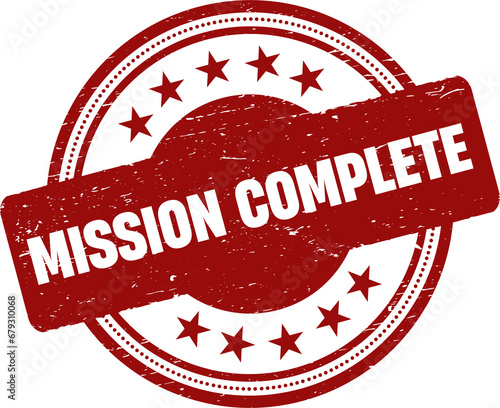 Mission complete round red stamp.