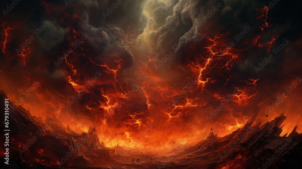 hell flames and armageddon - obrazy, fototapety, plakaty 