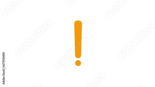 Animated orange symbol of exclamation mark. Radiance from rays around symbol. Concept of warning, attention, information. Looped video. Vector illustration isolated on a white background.
 photo