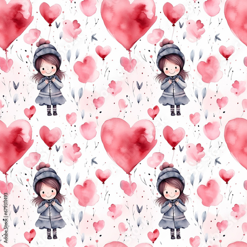 seamless pattern watercolor valentines day