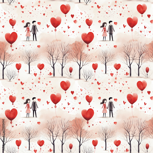 seamless pattern watercolor valentines day