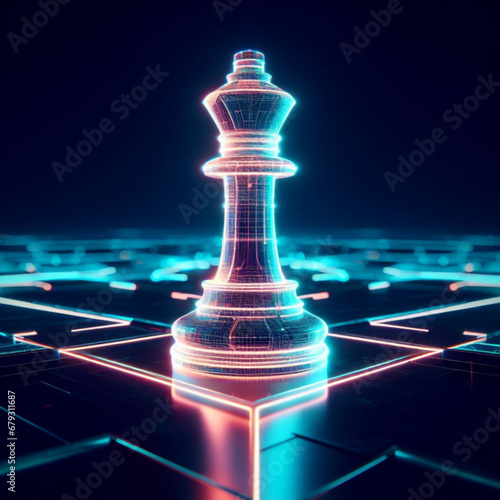3d chess bishop icon with lights