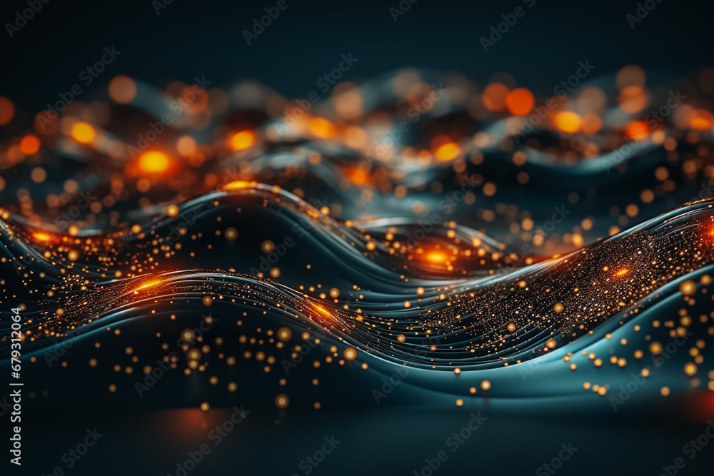 3D abstract golden blue background with glowing festive glittering lines. Modern gradient wavy lines. Design for poster, banner, brochure, cover, website 3D abstract golden blue background with glowing festive glittering lines. Modern gradient wavy lines. Design for poster, banner, brochure, cover, website