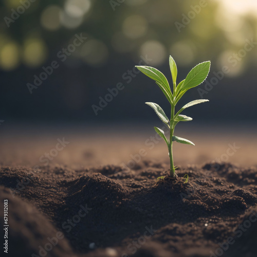 growing flower sprout or seed in the dirt, image or photo for ecology