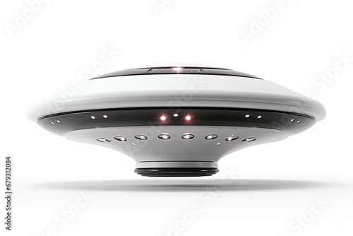 UFO , flying saucer, spacecraft made of silver metal isolated on white background. AI Generative