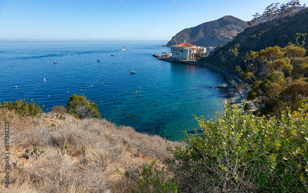 View of the bay and beach of the town of Avalon on Catalina Island, California