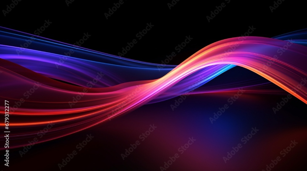 Fototapeta premium 3d render. Abstract neon wallpaper. Glowing lines over black background. Light drawing trajectory, twisted ribbon