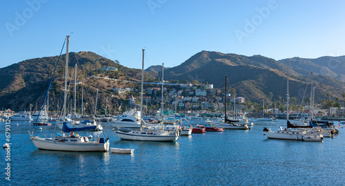 yachts on the roadstead in the bay of Avalon on Catalina Island, California