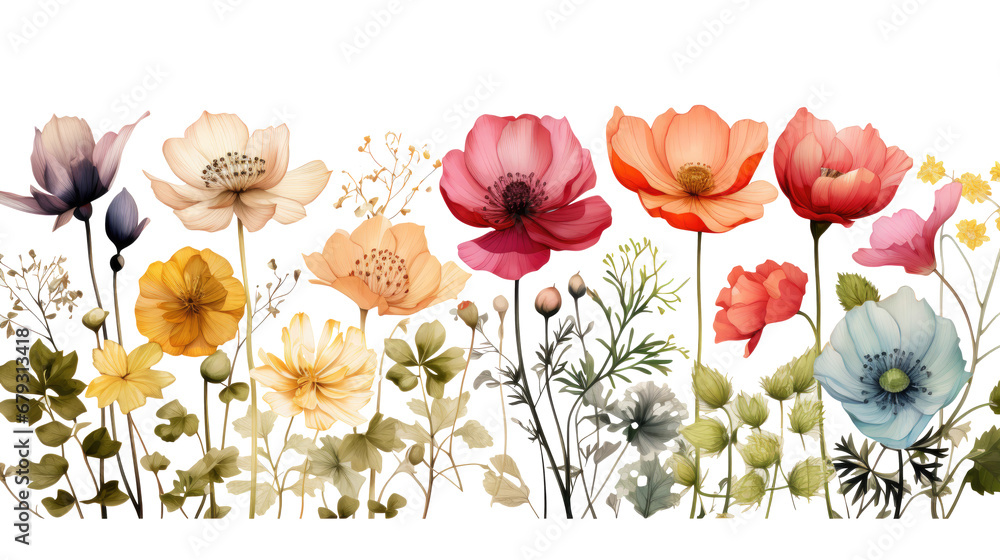 Colorful Array of Blooms Adorning a Flower Wall isolated on transparent background - obrazy, fototapety, plakaty 