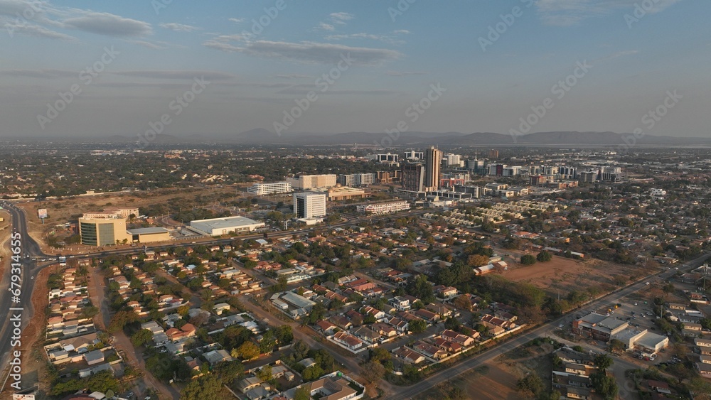 View of a bustling cityscape featuring Central Business District (CBD) in Gaborone, Botswana, Africa