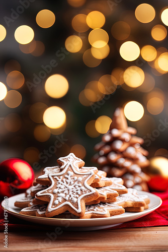 Ein Teller voller Plätzchen mit Bokeh Hintergrund zur Weihnachtszeit