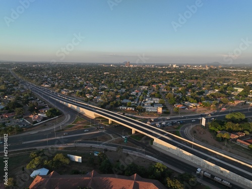 View of a bustling cityscape, overpass bridge in Gaborone, Botswana, Africa