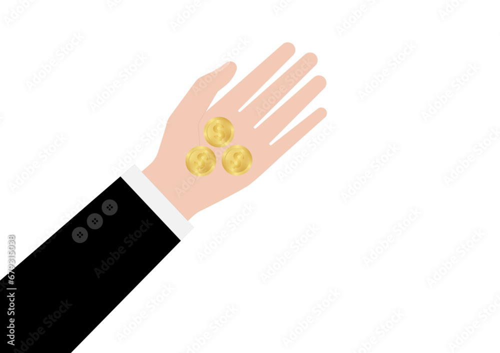 Obraz premium Hand Holding Coins. Vector Illustration Isolated on White Background. Investment and Saving Concept.