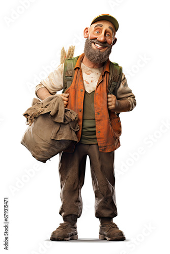 Happy cheerful dustman who keeps the streets clean and takes away the trash. transparent background, Generative AI photo