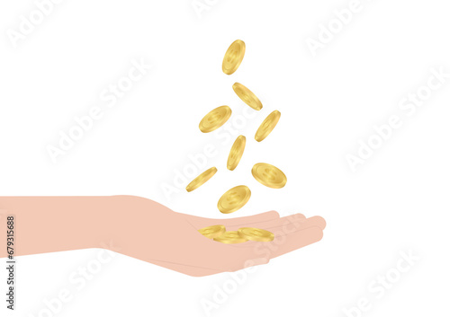 Hand Holding Coins. Vector Illustration Isolated on White Background. Investment and Saving Concept.