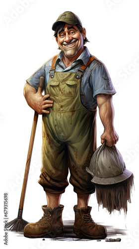 Happy cheerful dustman who keeps the streets clean and takes away the trash. transparent background, Generative AI photo