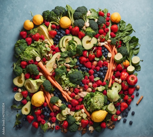 Fototapeta Naklejka Na Ścianę i Meble -  Fruits and vegetables on a grey background. Healthy food concept.