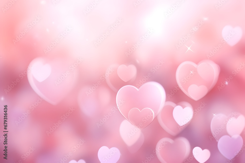 Pink bokeh background with hearts.