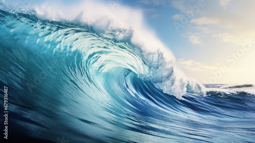 Blue ocean surfing wave