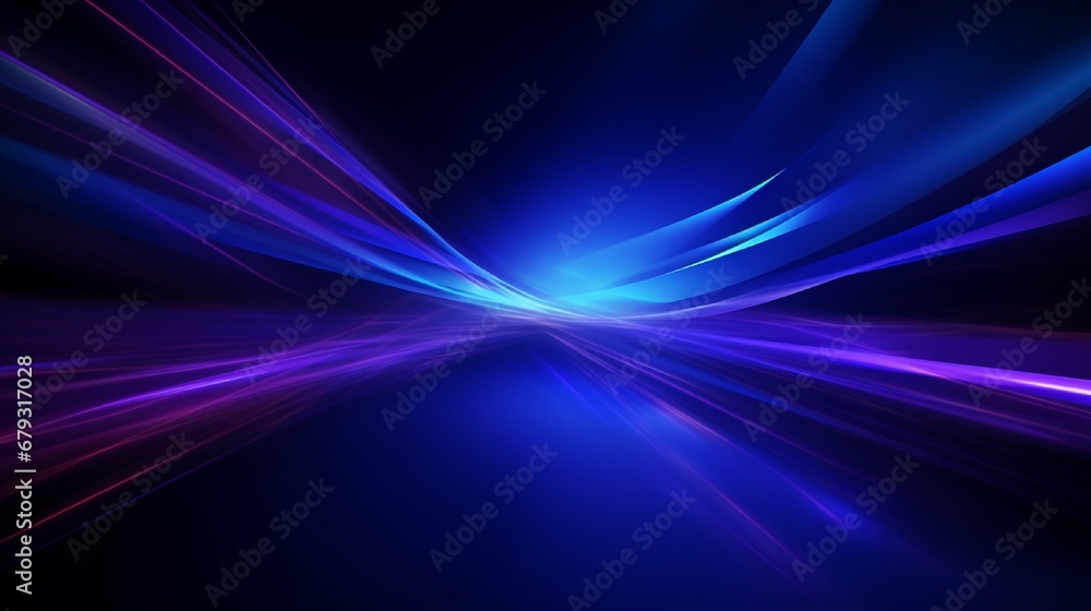 Abstract image of speed motion on the road. Vector glitter light fire flare trace. Dark blue abstract background with ultraviolet neon glow, blurry light lines, waves