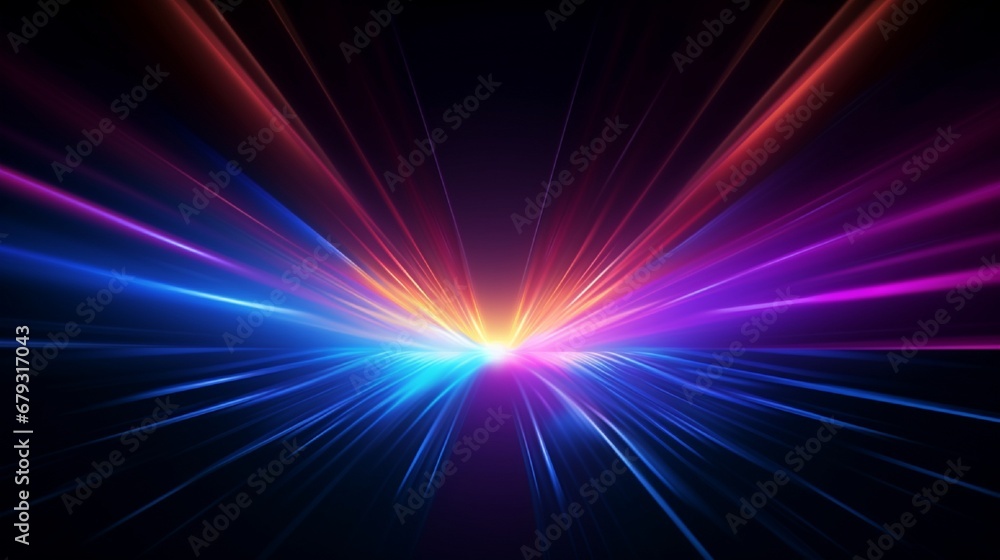 Abstract Neon bright lens flare colored on black background. Laser show colorful design for banners advertising technologies