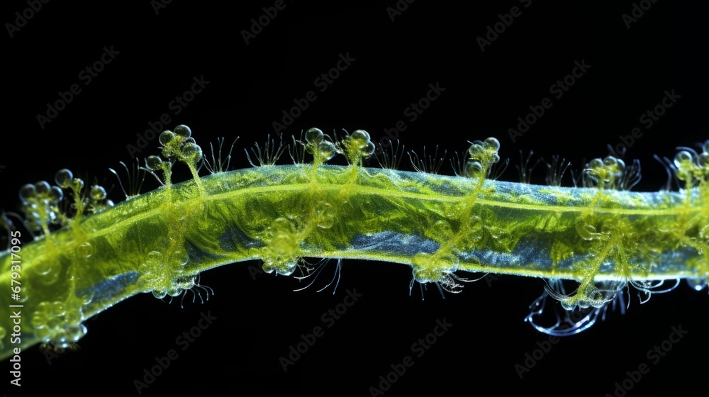 seaweed close-up against black background.