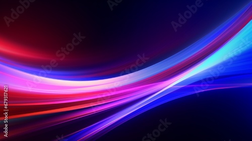 High speed effect motion blur night lights blue and red. Futuristic neon light line trails. bright sparkling background. Purple glowing wave swirl, impulse cable lines. Long time exposure. Vector