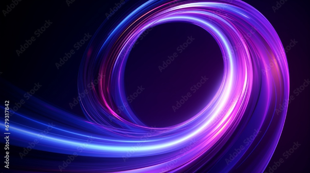 Looped twirl circle of stripes and lines of bright purple beautiful magical energy glowing neon, round frame. Abstract background. Looped twirl circle of stripes and lines of bright purple beautiful magical energy glowing neon, round frame. Abstract background.