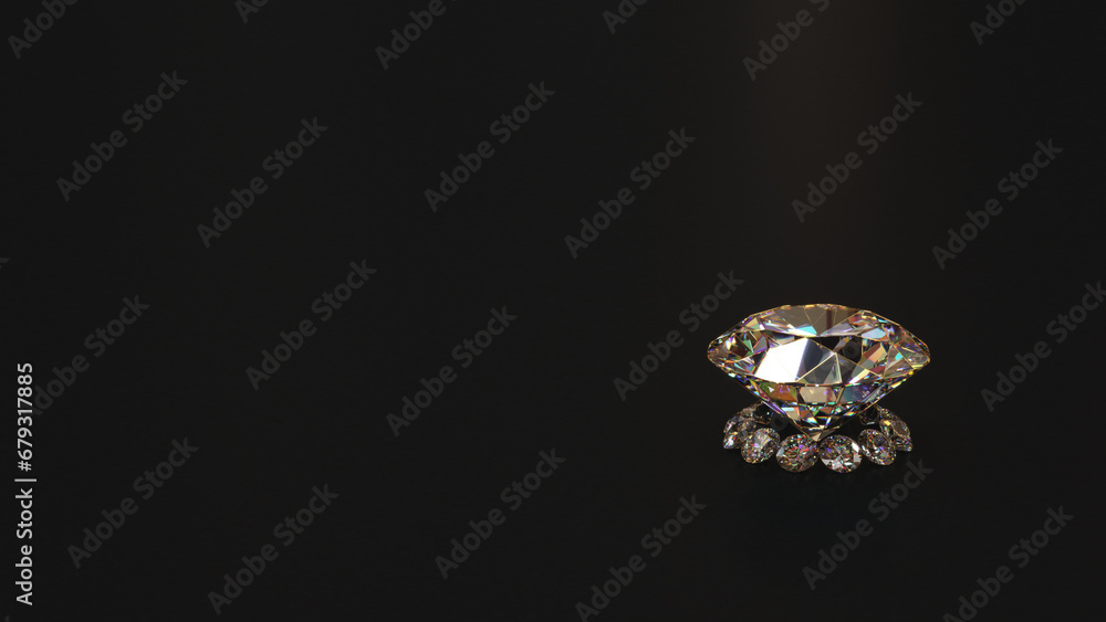 Beautiful Large Diamond Surrounded by Circle of Small Ones on a Black Background - 3D Rendering Beautiful Large Diamond Surrounded by Circle of Small Ones on a Black Background - 3D Rendering
