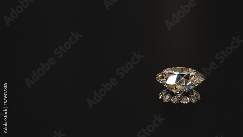 Beautiful Large Diamond Surrounded by Circle of Small Ones on a Black Background - 3D Rendering © trimitek