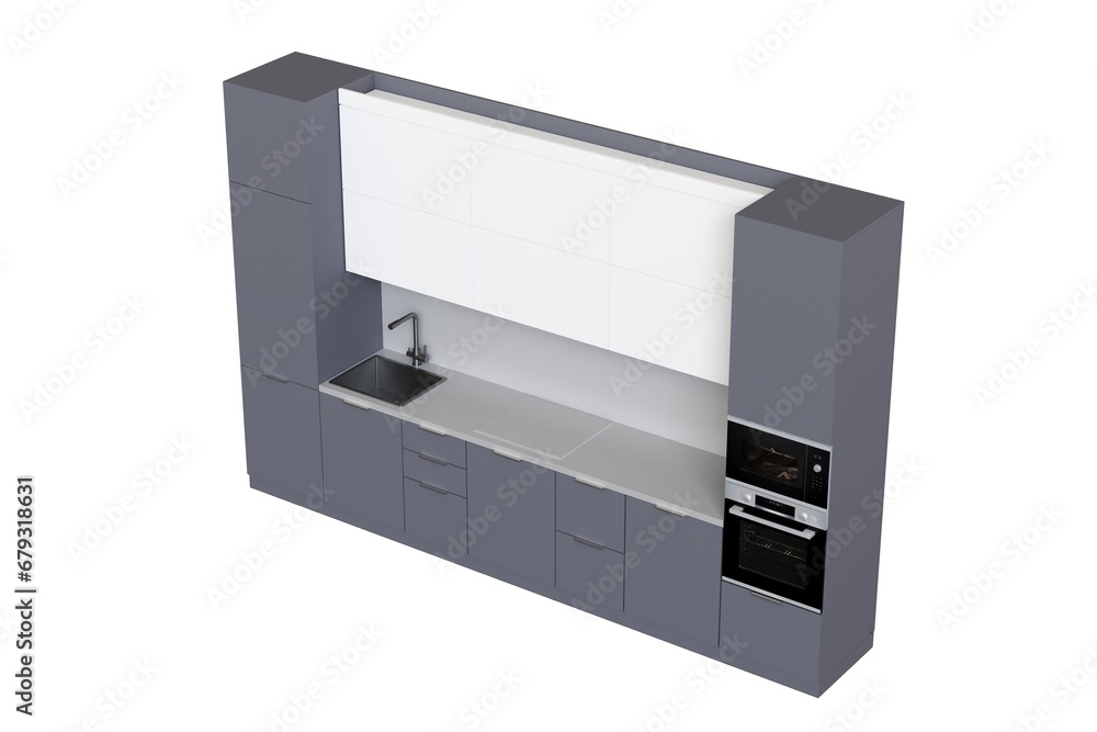 Kitchen furniture isolated on a white background, 3d illustration, cg render Kitchen furniture isolated on a white background, 3d illustration, cg render