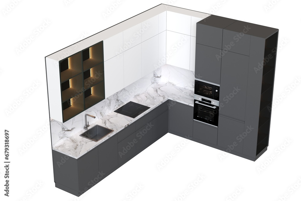 Kitchen furniture isolated on a white background, 3d illustration, cg render Kitchen furniture isolated on a white background, 3d illustration, cg render