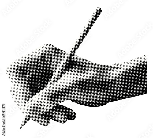 hand writing with pencil isolated retro grunge halftone dotted texture vintage magazine style collage element for mixed media design