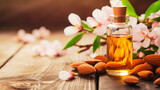 almond essential oil in a bottle. Generative AI,
