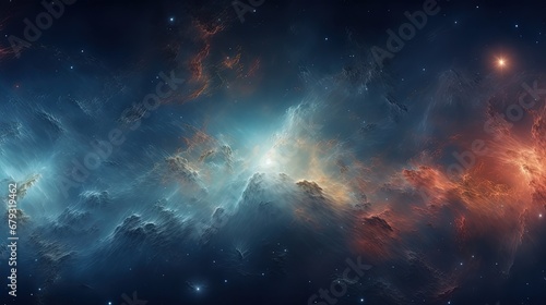 360 degree interstellar cloud of dust and gas. Space background with nebula and stars. Glowing nebula. Environment 360° HDRI map. Equirectangular projection, spherical panorama. 3d illustration photo