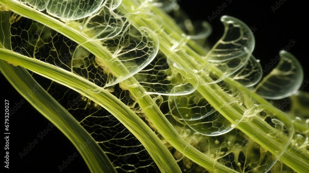 seaweed close-up against black background.