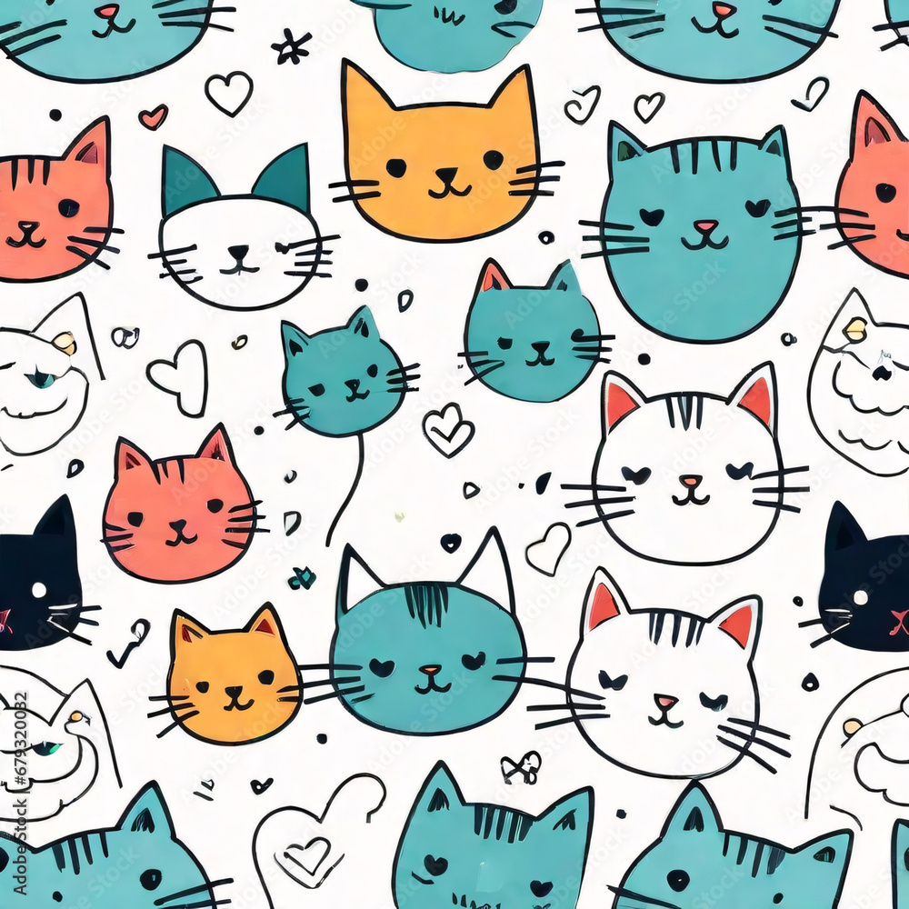 Seamless pattern with cats. Background for fabric, textile, wallpaper, posters, gift wrapping paper, napkins, tablecloths, pajamas. Print for kids, baby, children blue color