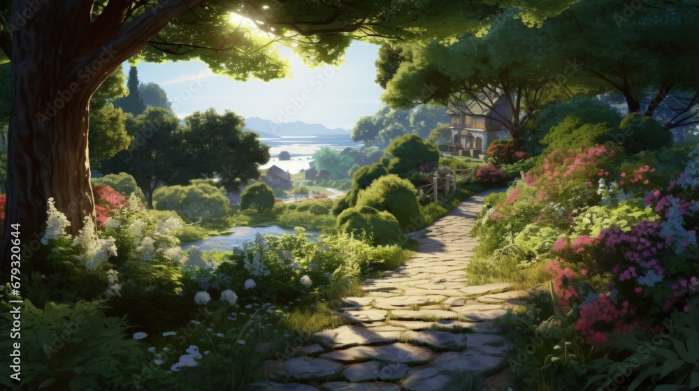 Garden path in the morning