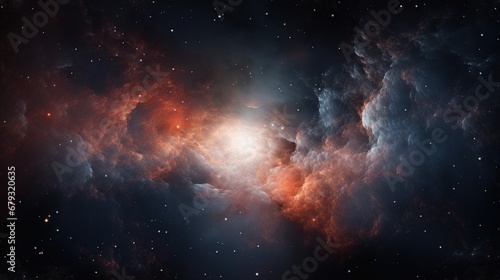 360 degree interstellar cloud of dust and gas. Space background with nebula and stars. Glowing nebula. Environment 360° HDRI map. Equirectangular projection, spherical panorama. 3d illustration