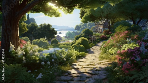 Garden path in the morning