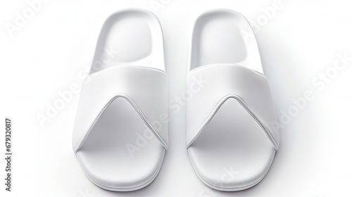 White house slipper isolated over white background. slippers from hotel, airplane are on white floor, home slippers, home footwear. Clear warm domestic sandal. Bed shoes accessory footwear(over white)
