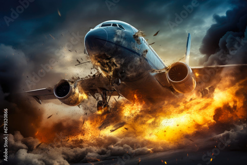 Emergency in the Skies: Aircraft Engine Explosion photo