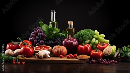 Composition with organic food isolated on white background. Balanced diet