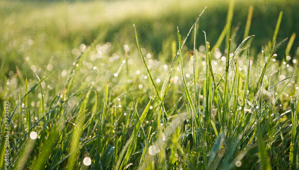 Obraz premium Early Morning Dew on the Grass
