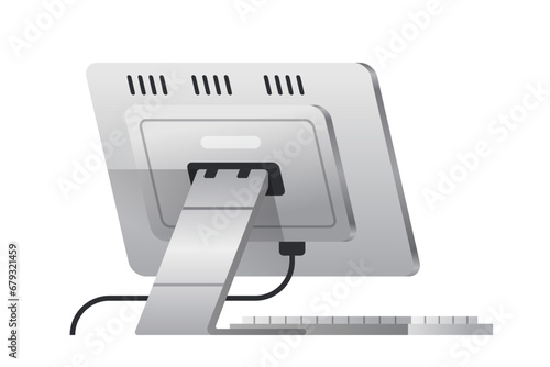 Back side of desktop computer monitor on isolated background. Flat vector illustration