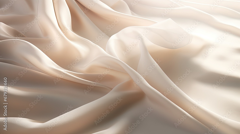 Obraz premium Draped beige linen fabric texture background with natural sunlight shadows. Neutral lifestyle bohemian backdrop