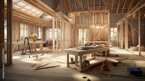 Interior of a UK timber frame house under construction