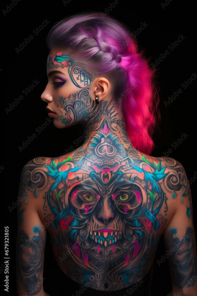 Ink Elegance: Vibrant Neon Back Tattoo Design